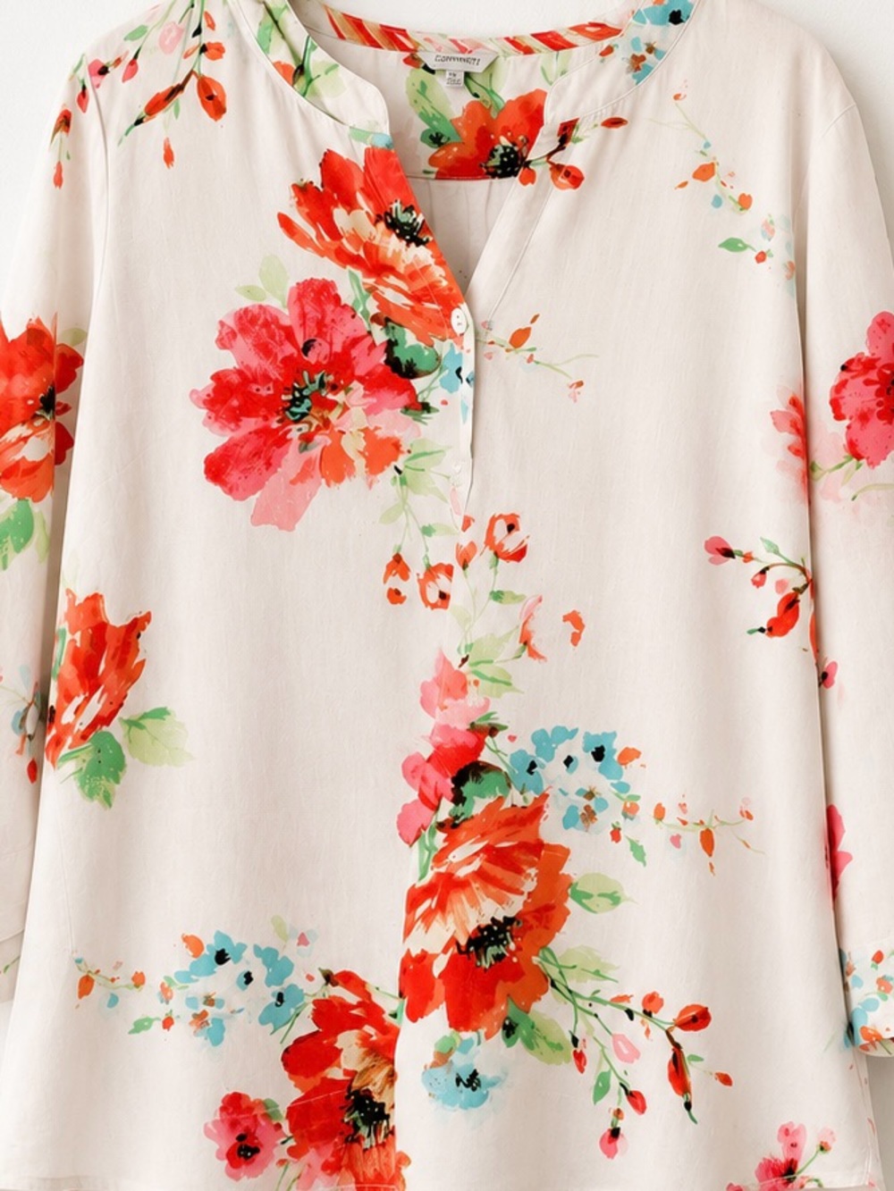 John Mark Linen Vibrant Floral Tunic 3/4 sleeve